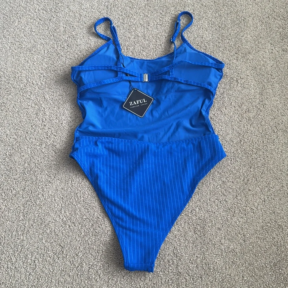 209‎ NWT ZAFUL Women's One Piece Ribbed Open Back Scoop Neck Swimsuit - Size: S